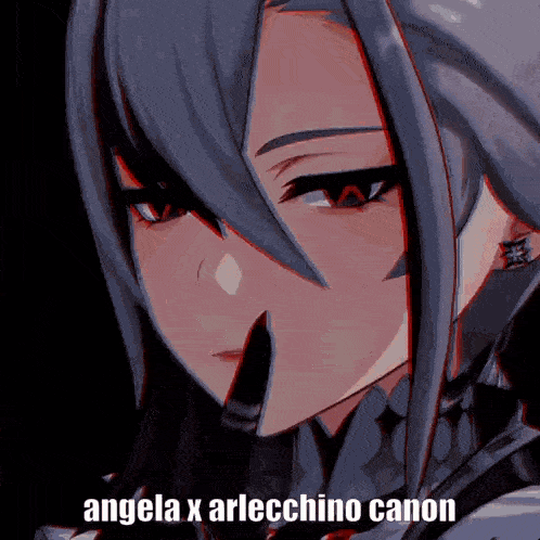 angela x arlecchio canon is written on the bottom of the picture
