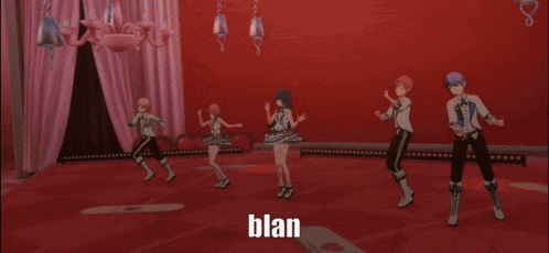 a group of people are dancing on a stage and the word hey is surrounded by them