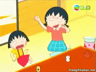 a cartoon of two girls sitting at a table with a freegifmaker.me watermark on the bottom
