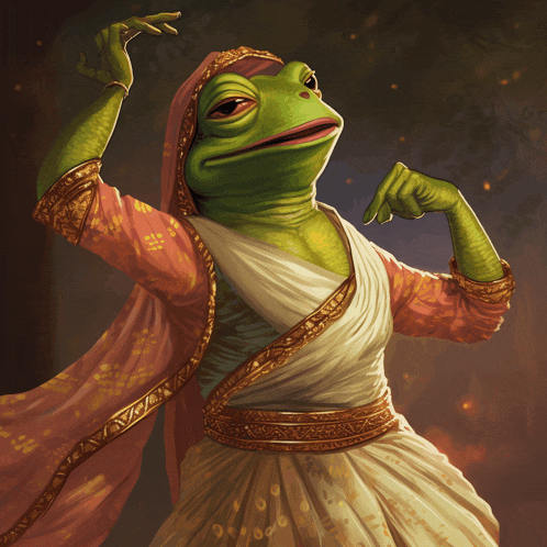 a frog is wearing a pink and white dress and a veil
