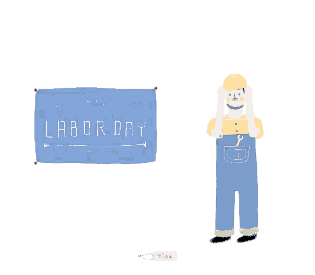an illustration of a man covering his eyes in front of a sign that says labor day
