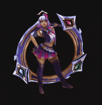 a cartoon of a woman holding a sword in a circle on a black background