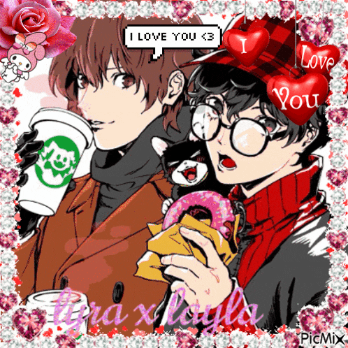 a couple of anime characters with a speech bubble that says i love you