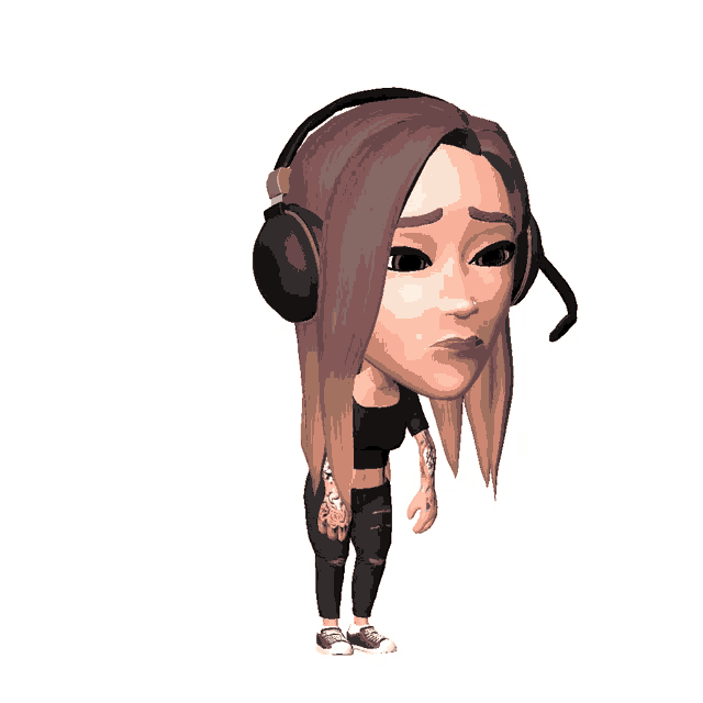 a cartoon girl wearing headphones and a tattoo on her arm