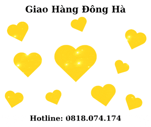 a yellow heart surrounded by red and pink hearts with giao hang dong ha written below it