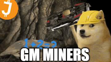 a doge wearing a hard hat is holding a gm miners device