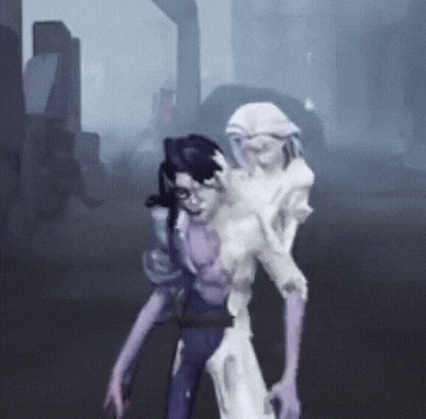 a man is being carried by a ghost in a video game in a dark room .