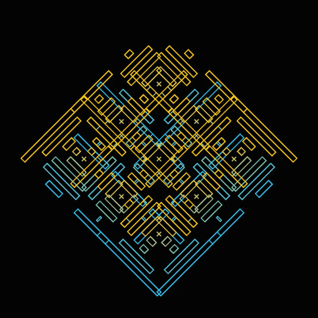 a black background with yellow and blue lines that looks like a computer circuit board