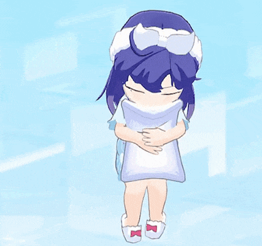 a cartoon character with purple hair and a white headband