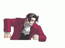 a pixel art of a man in a red suit and tie