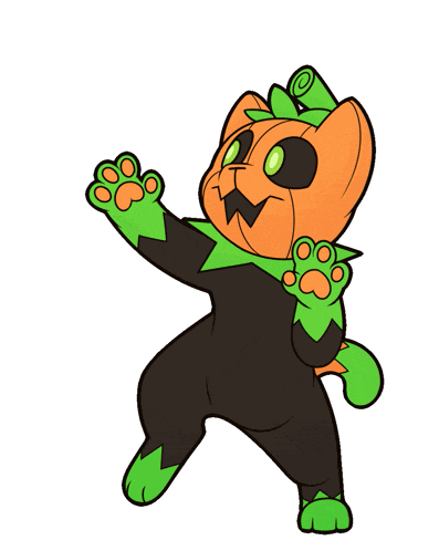a cartoon of a cat with a pumpkin head