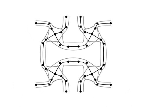 a black and white drawing of a circle with lines and dots