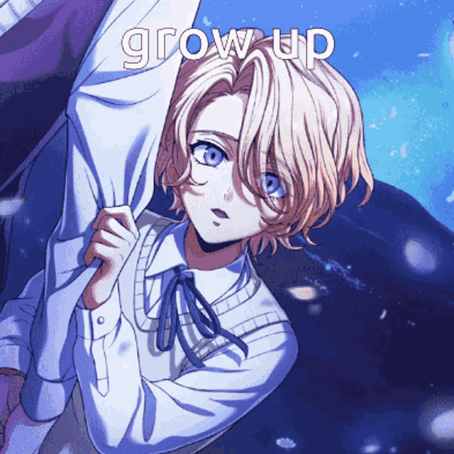 a cartoon of a girl with the words grow up written above her