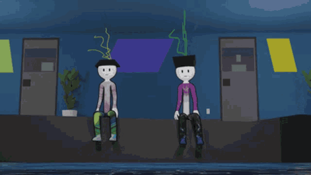two stick figures are sitting next to each other and one of them is asking for some of the time