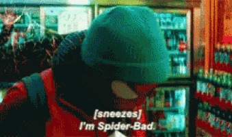 a pixelated image of a person sneezing and saying i 'm spider bad