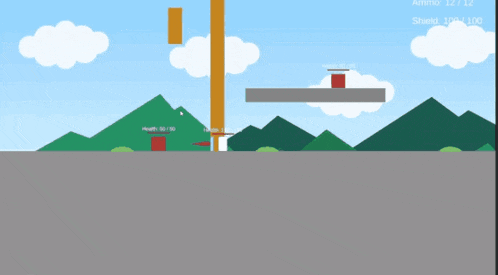 a screenshot of a video game with mountains in the background and a shield of 100 %