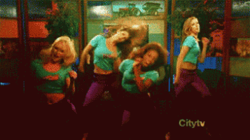 a group of women are dancing on a citytv screen