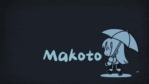 a drawing of a girl holding an umbrella and the name makoto