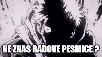 a black and white drawing of a man with the words `` ne znas radove pesmice '' written above him .