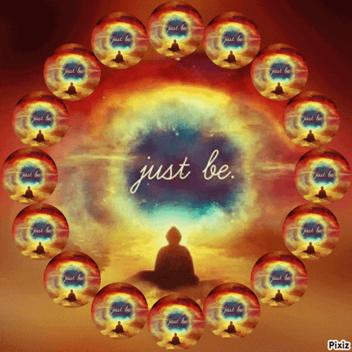 a painting of a person sitting in a circle with the words just be in the middle