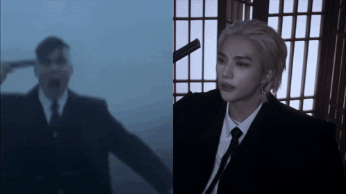 two pictures of a man in a suit and tie