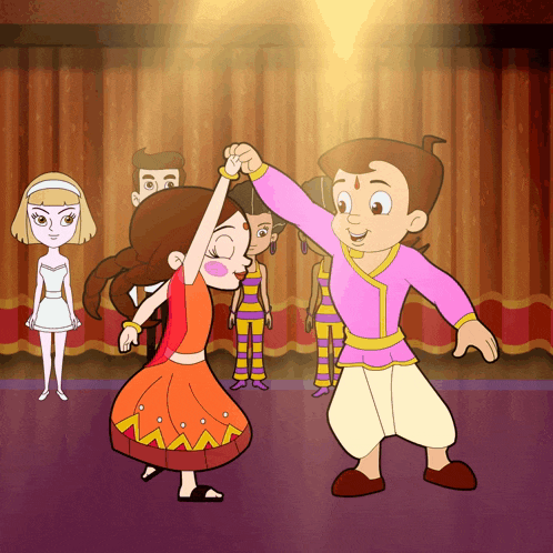 a cartoon of a boy and a girl dancing