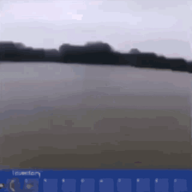 a computer screen shows a flooded field with trees in the distance