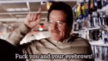 a man with glasses is giving the middle finger and saying `` fuck you and your eyebrows ! ''