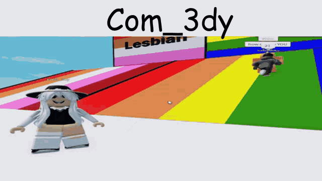 a cartoon character is standing in front of a sign that says lesbian on it