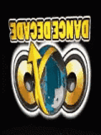 a logo for dance decade with a globe and an arrow .
