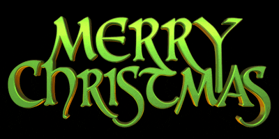 a green merry christmas sign is against a black background