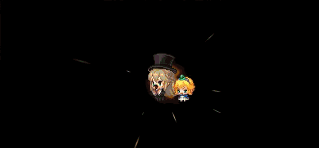 a pixel art of a man in a top hat and a woman in a dress