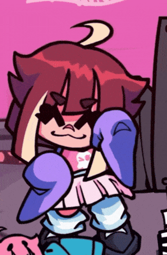 a cartoon of a girl wearing sunglasses and a skirt