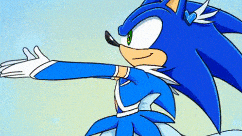a cartoon of a sonic the hedgehog wearing a blue dress and gloves .