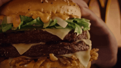 a close up of a person holding a hamburger