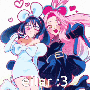 a couple of anime girls are standing next to each other with eitar 3 written on the bottom right