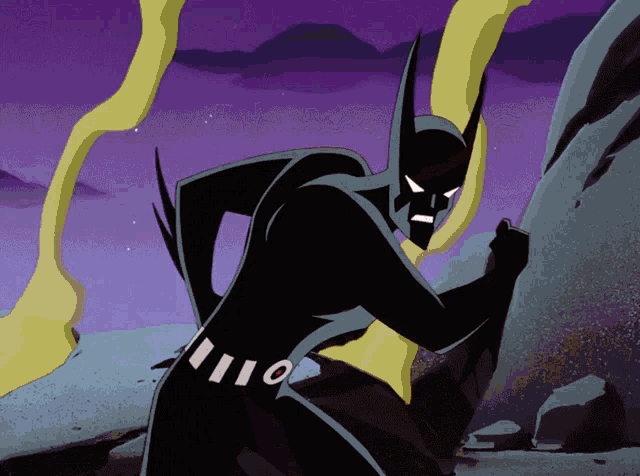 a cartoon of batman pushing a large rock