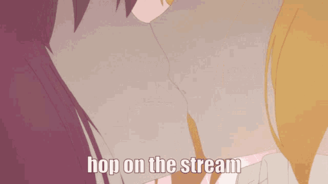 a cartoon of two girls kissing with the words hop on the stream below them