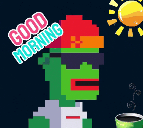 a pixel art of a man with the words good morning written above him