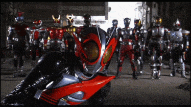a group of kamen riders are gathered together