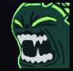 a cartoon drawing of a green monster with white teeth and green eyes .