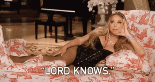 a woman laying on a couch with the words " lord knows " written below her