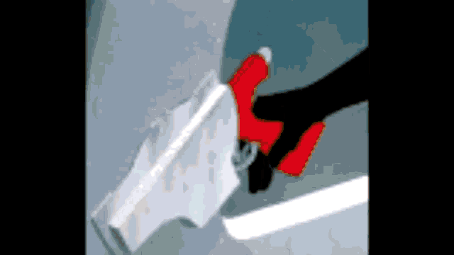 a drawing of a person holding a red trowel