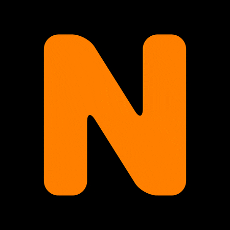 a large orange letter n on a black background