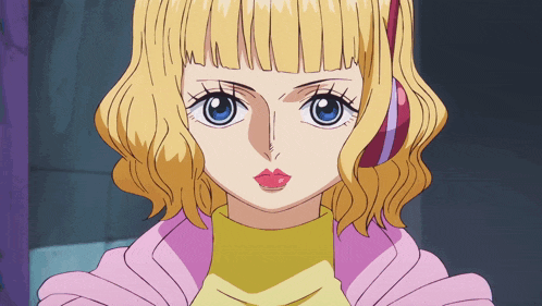 a girl with blonde hair and blue eyes is wearing a pink jacket