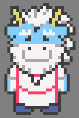 a pixel art drawing of a cow wearing a chef hat