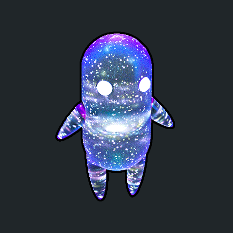 a cartoon drawing of a ghost with a galaxy body