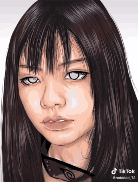a drawing of a girl with white eyes and a tiktok logo