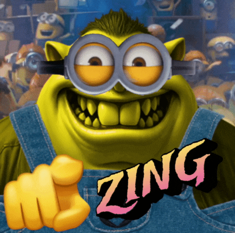 a picture of a cartoon character with the word zing written on it