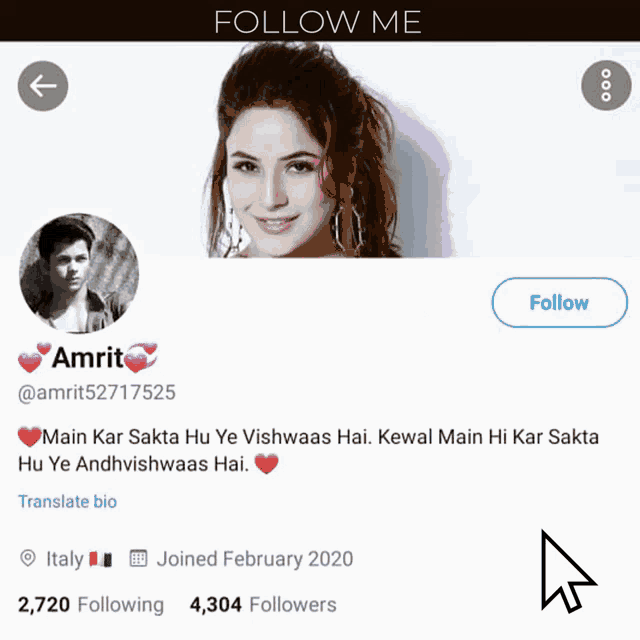 a screenshot of a person 's twitter page with a following button
